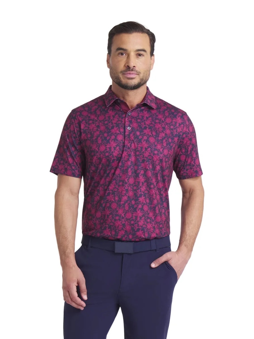 Puma Men's CLOUDSPUN Carmela Floral Polo Shirt - Magenta & Navy